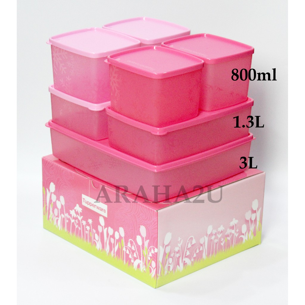 Tupperware Square Round Pink Set Snowflake 800ml / 1.3/ 3L Bekas dalam ...