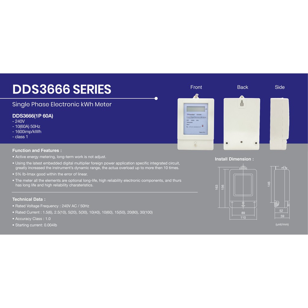 Kozuka Single Phase KWH Meter 60A (Digital / Analog) for Energy ...