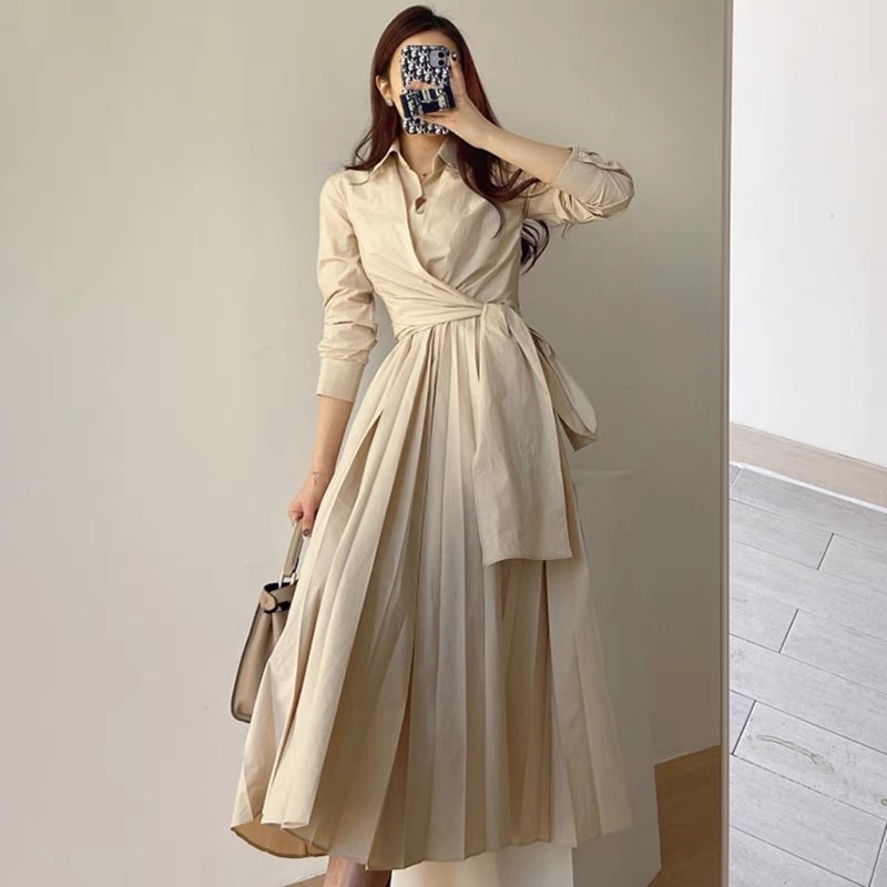 READY STOCK Chic spring French temperament lapel cross straps waist ...
