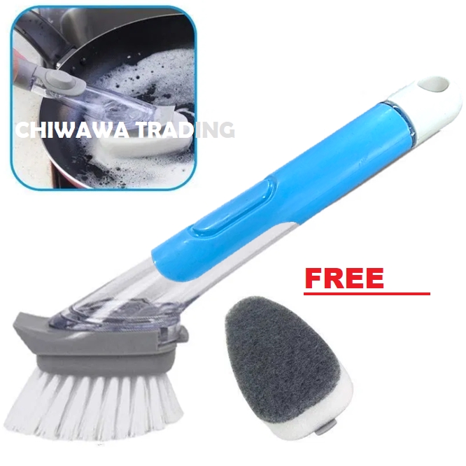 Scrub Brush with Soap Dispenser Dish Scrubber with Replaceable Sponge  useful