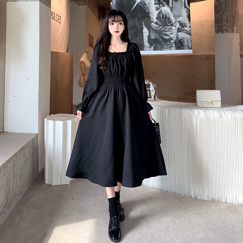 May Moon *Black Dress One piece Dress Long Sleeves Long Dress Women Dress