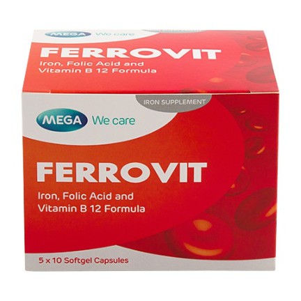 MEGA FERROVIT IRON,FOLIC ACID AND VITAMIN B12 FORMULA (5 X 10 SOFTGEL ...
