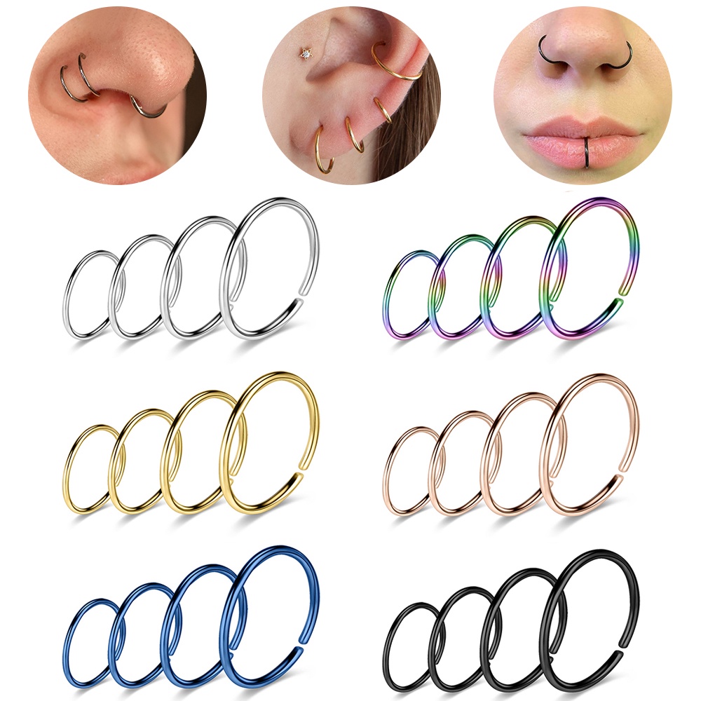 Ftovosyo 8-Piece Nose Piercing Jewelry Set - Stainless Steel Nose Rings & L-Shape Studs In 20G/18G With Multiple Sizes