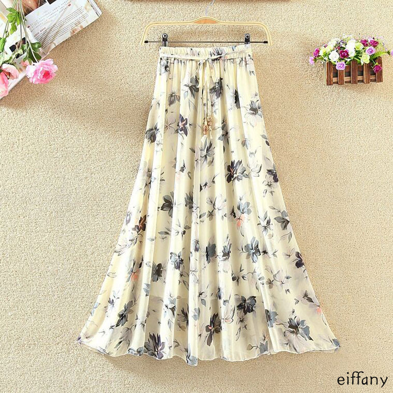 chiffon floral skirt kembang skirt labuh skrit woman long skirt labuh ...