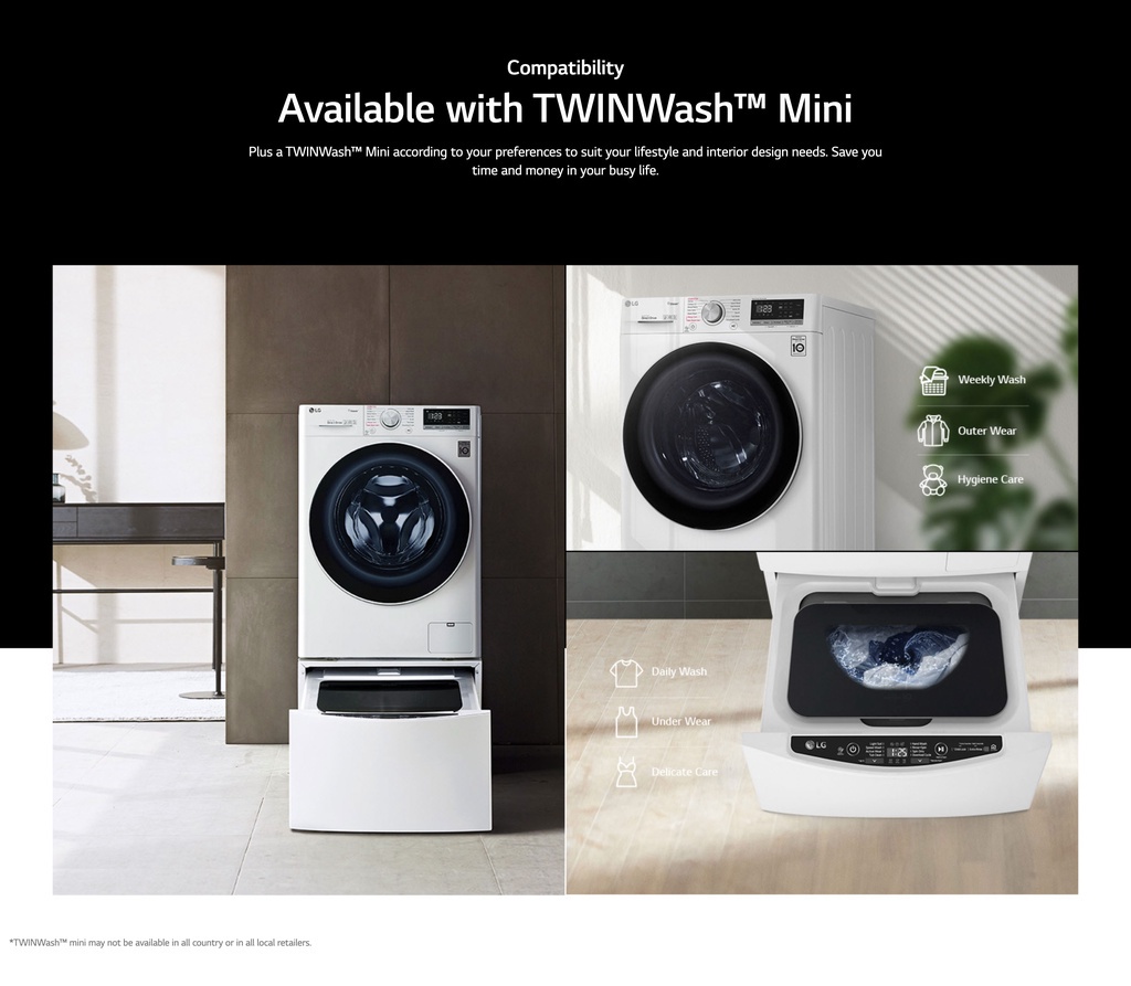 LG 10.5kg Front Load Washing Machine FV1450S4W with AI Direct Drive