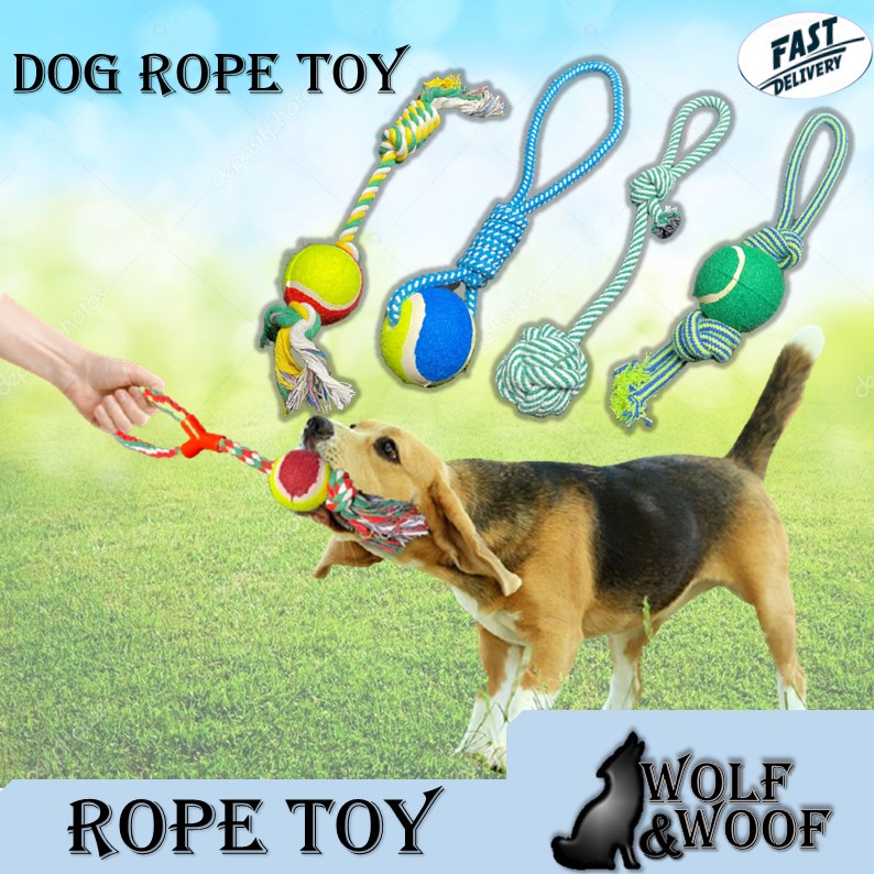 Pet Toy Cotton Rope Training Dog Toy (ROPE Chew Toy Tennis Ball with Handle Pull) Shopee