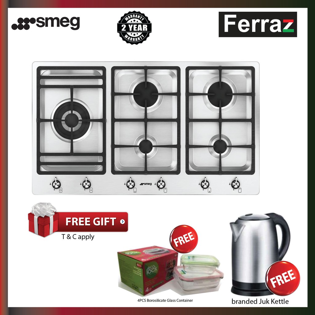 Smeg PS9065 90cm 5 Burner Gas Hob (Stainless Steel) Cooking Gas Hob