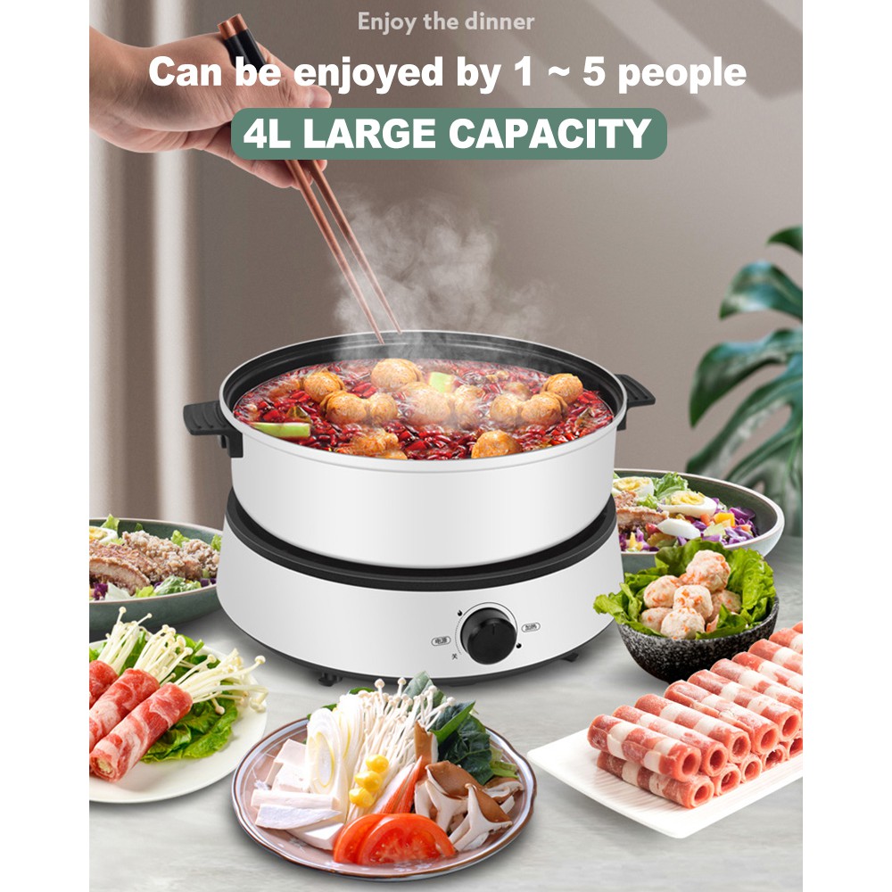 Split Electric Hot Pot, Non-stick Electric Skillet,4l Large Capacity  Cooking Pot,with Stepless Knob For Temperature Control