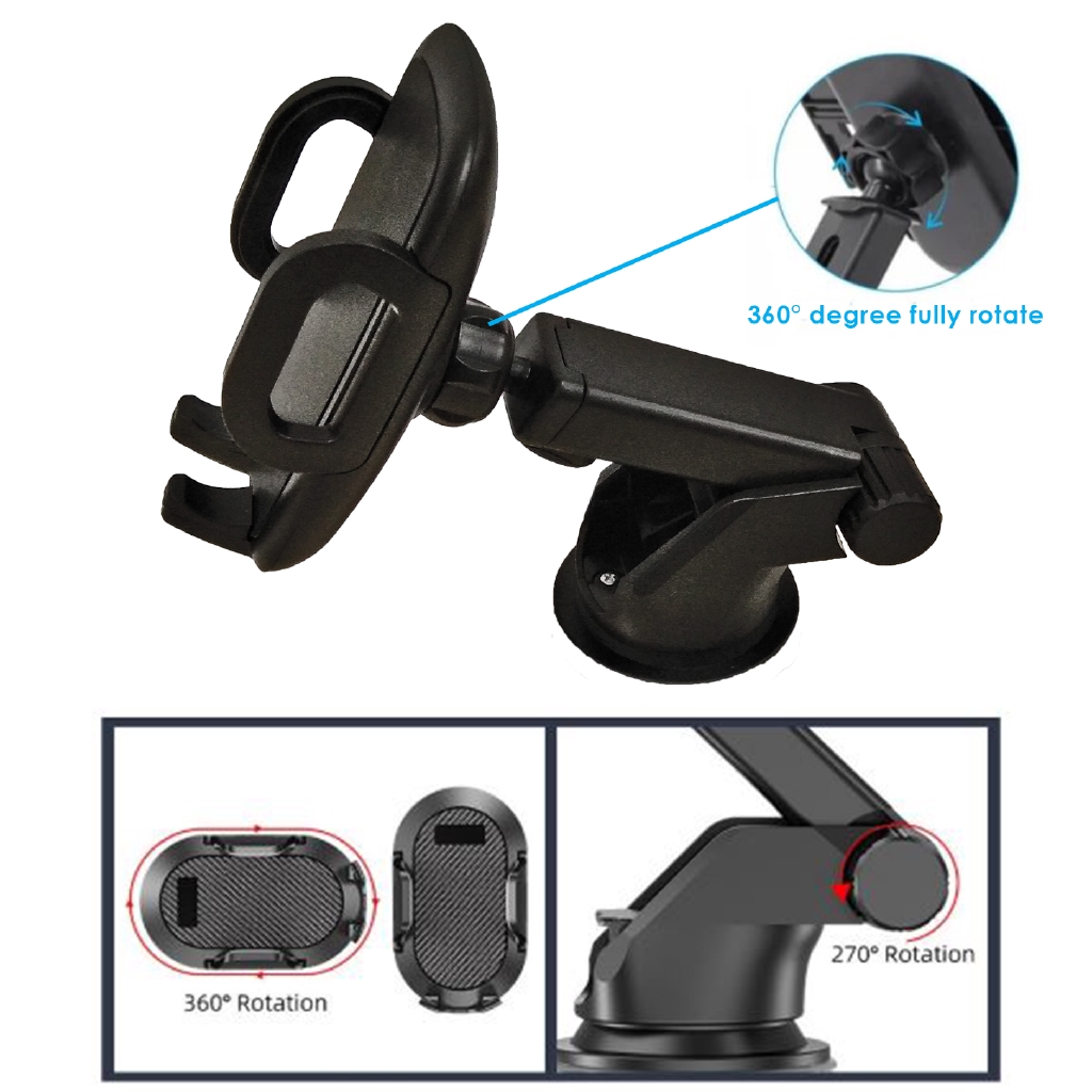 Car Mount Sticky Suction Pad Extendable Phone Holder One Button