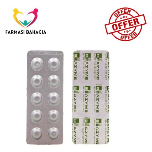 [ Exp 2/2027 ] BEAZYME PAPAIN TABLET 10'S - Surut Bengkak Luka / Gusi ...