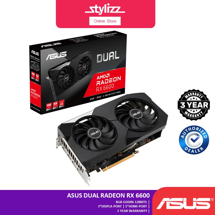 ASUS DUAL AMD RADEON RX6600 RX660XT PCIE 4.0 8GB GDDR6 GRAPHIC CARD ...