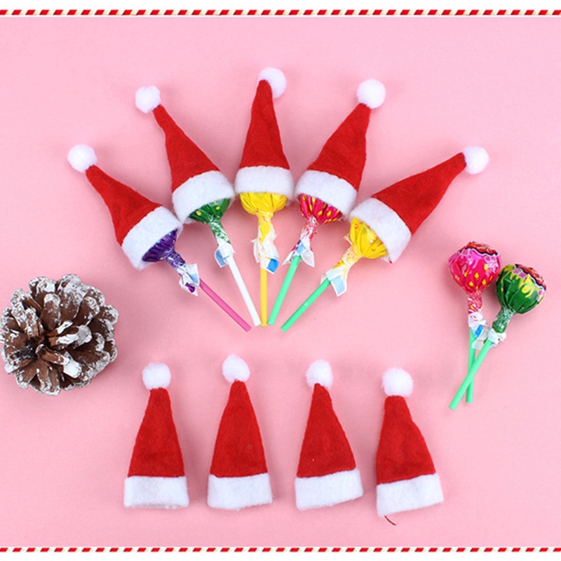 1/5Pcs Mini Christmas Hat Xmas Tree Lollipop Topper Gift Creative Caps ...