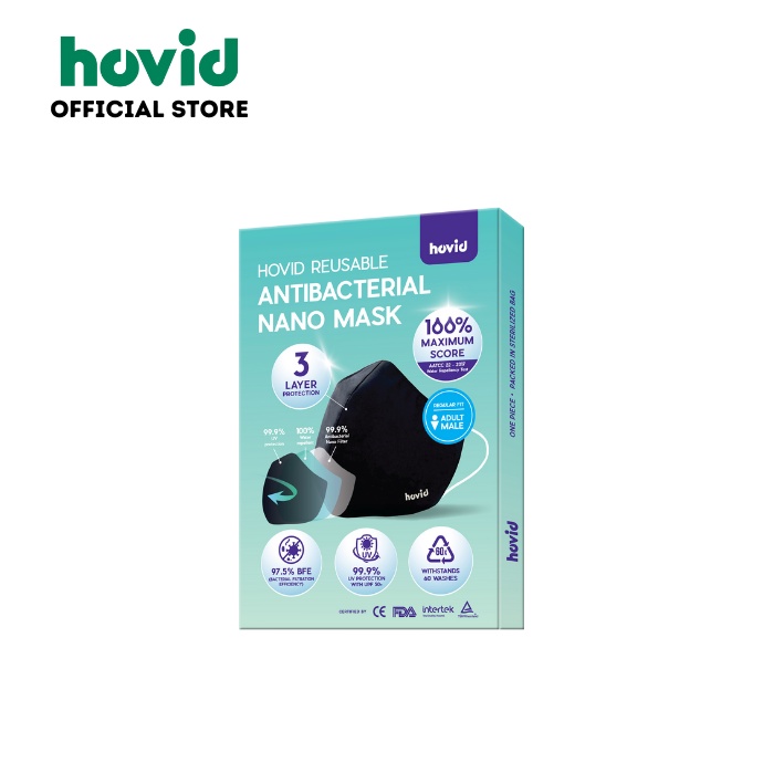 Hovid Regular Fit Adult Male Mask 1 pc/pack Reusable Antibacterial Nano ...