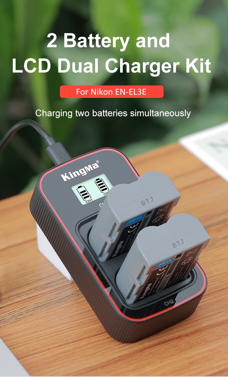 DSTE 2 X EN-EL3E Replacement Battery Dual USB Charger With LCD