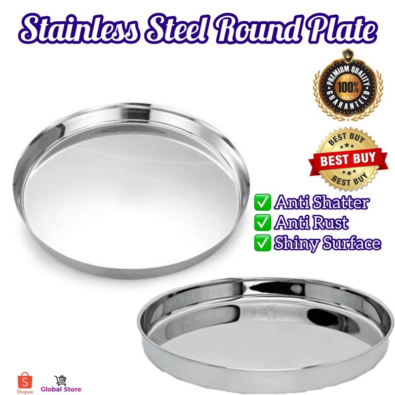 100% Stainless Steel Round Plate (Pinggan Makan Bulat Stainless Steel ...