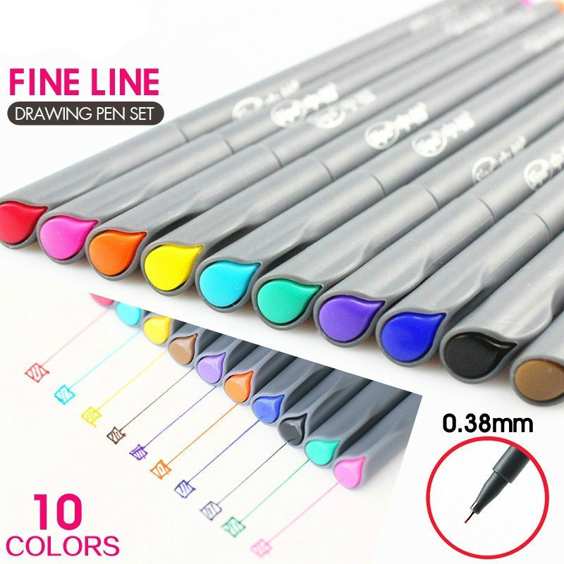 10 Colors Set 0.38MM Fine Liner Colored Marker Pens Watercolor Based Art  Markers