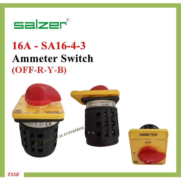 #SALZER Rotary Switch 16A 3Pole Ammeter (OFF-R-Y-B) Isolator / Selector ...