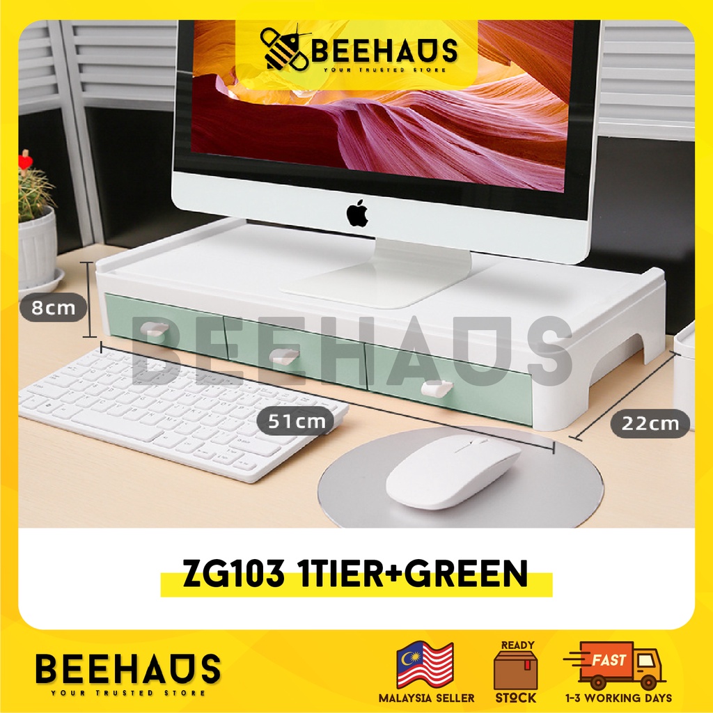 Beehaus Computer Monitor Stand Riser With Drawer | Desktop Organizer ...