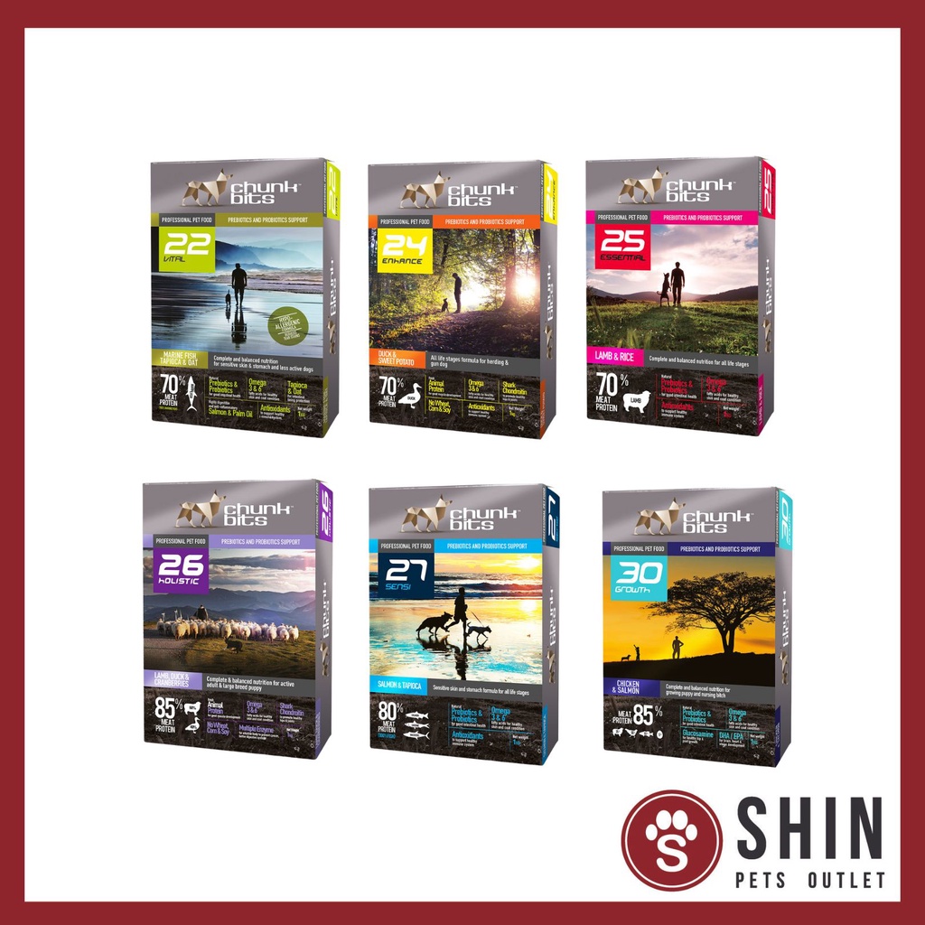 Chunk Bits Dog Food 1KG- Vital22/ Enrich 23/Enhance24/ Essential25 ...