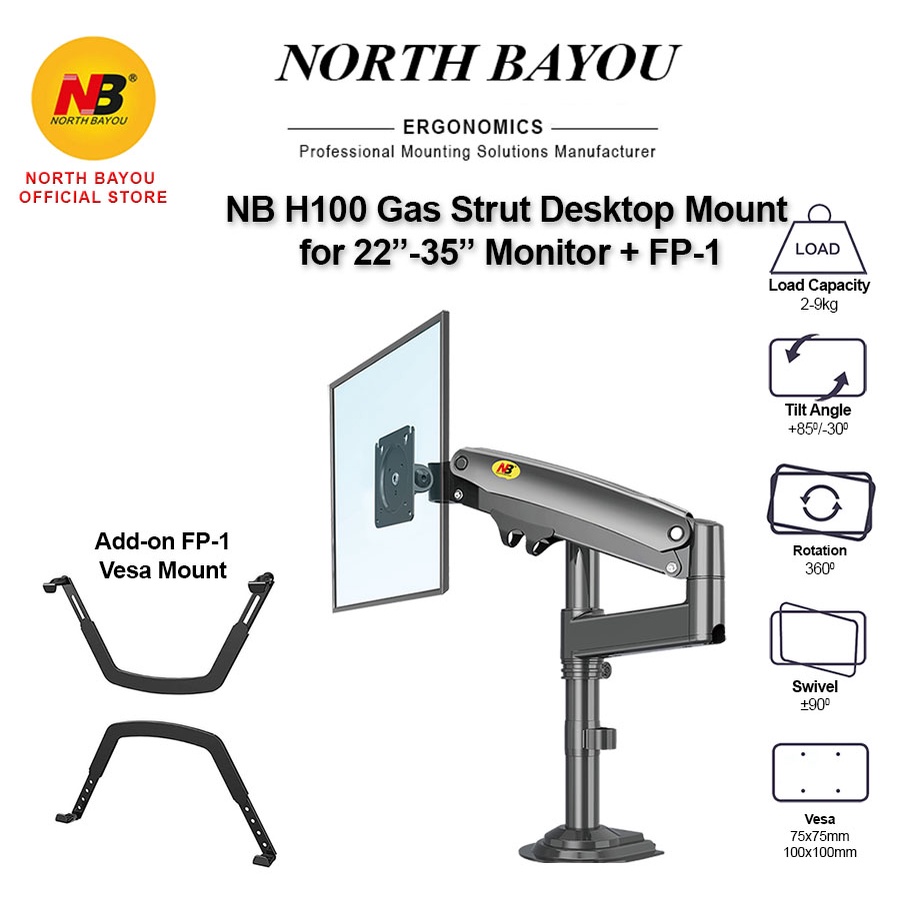 NB H100 Gas Strut Monitor Mount Arm Support Monitor 22" 35" Shopee