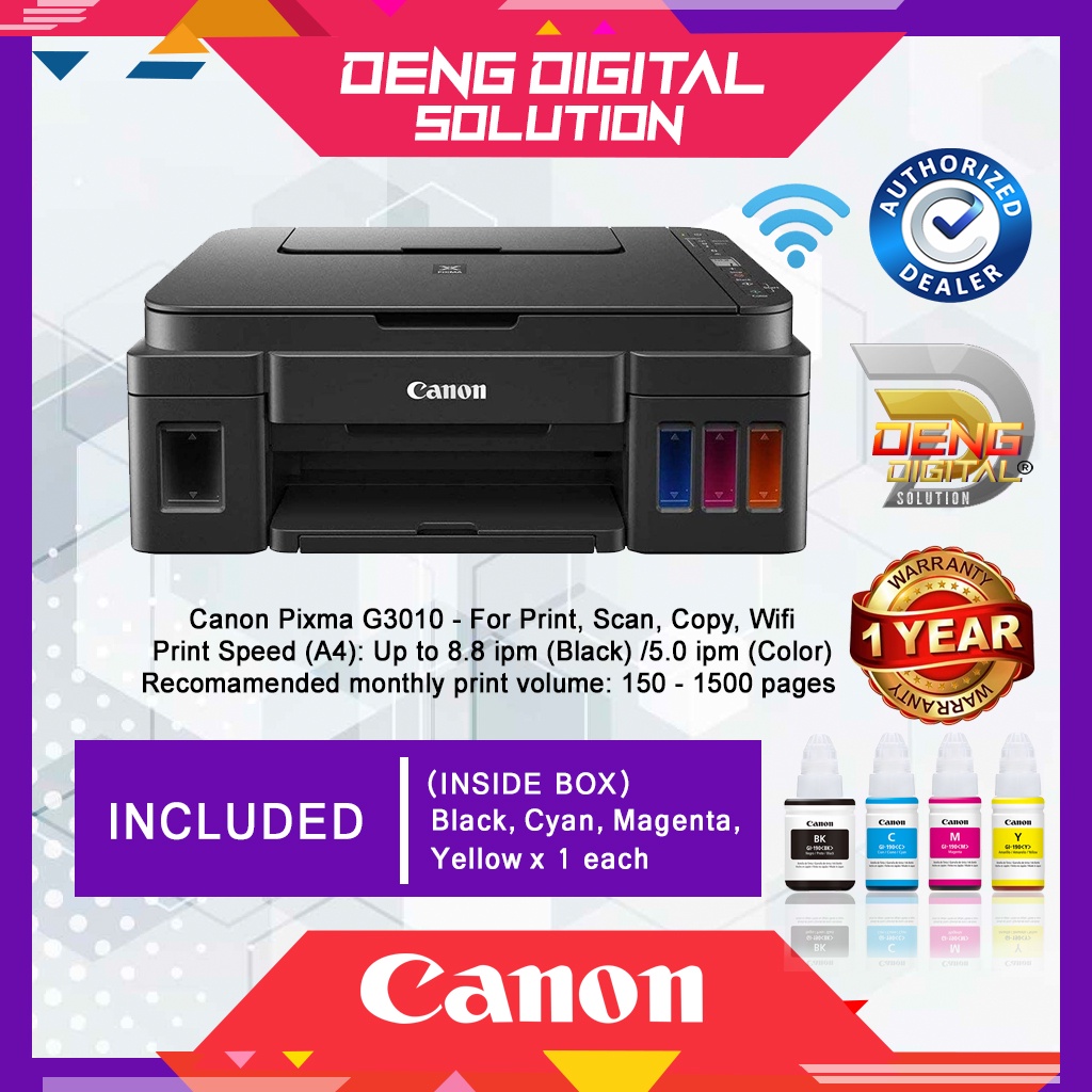 Canon Pixma G3010 Ink Efficient Tank Printer (Print, Scan, Copy ...