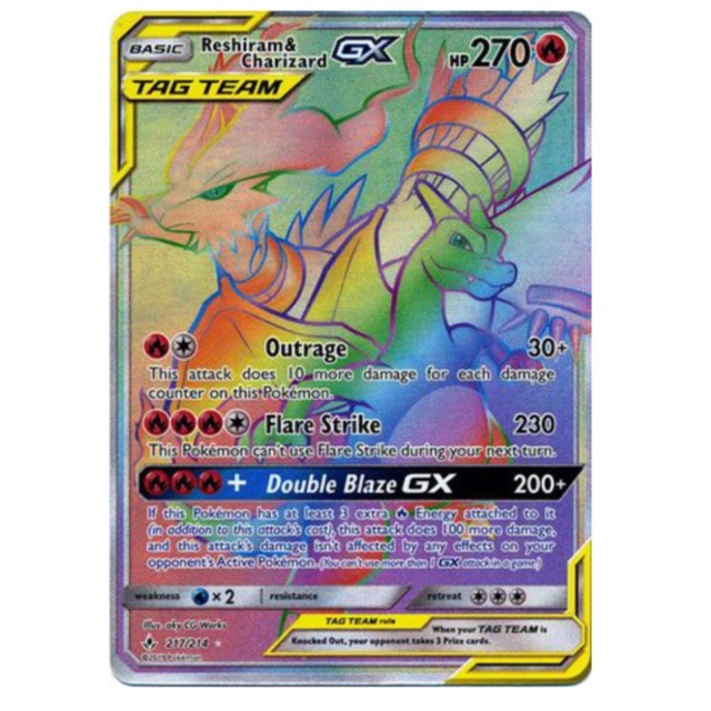 Pokemon Reshiram & Charizard GX Secret Rainbow Hyper Rare 217/214 ...