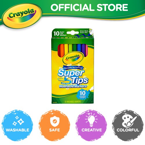 Crayola Super Tips Colorful Washable Marker 10 CT Easy Clean Up Perfect ...