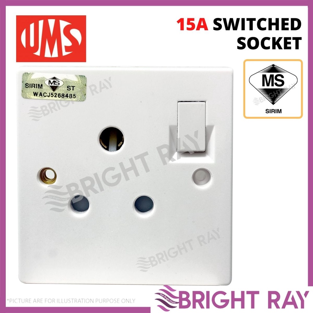 1 Pc Ums 15a Switch Socket 250v Ac 1 Gang Switched Socket Outlet Heavy Duty Socket 1215a 4671