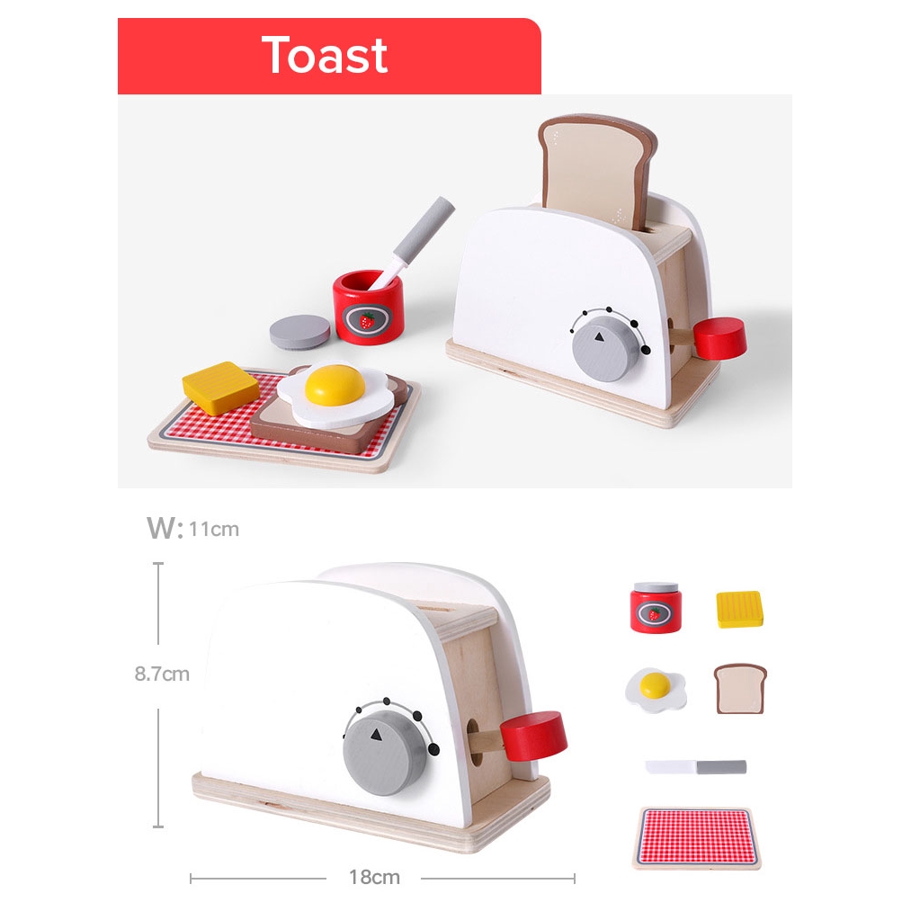 Wooden Kitchen Playset Kids Pretend Play Cooking Kitchen Toy Toaster ...