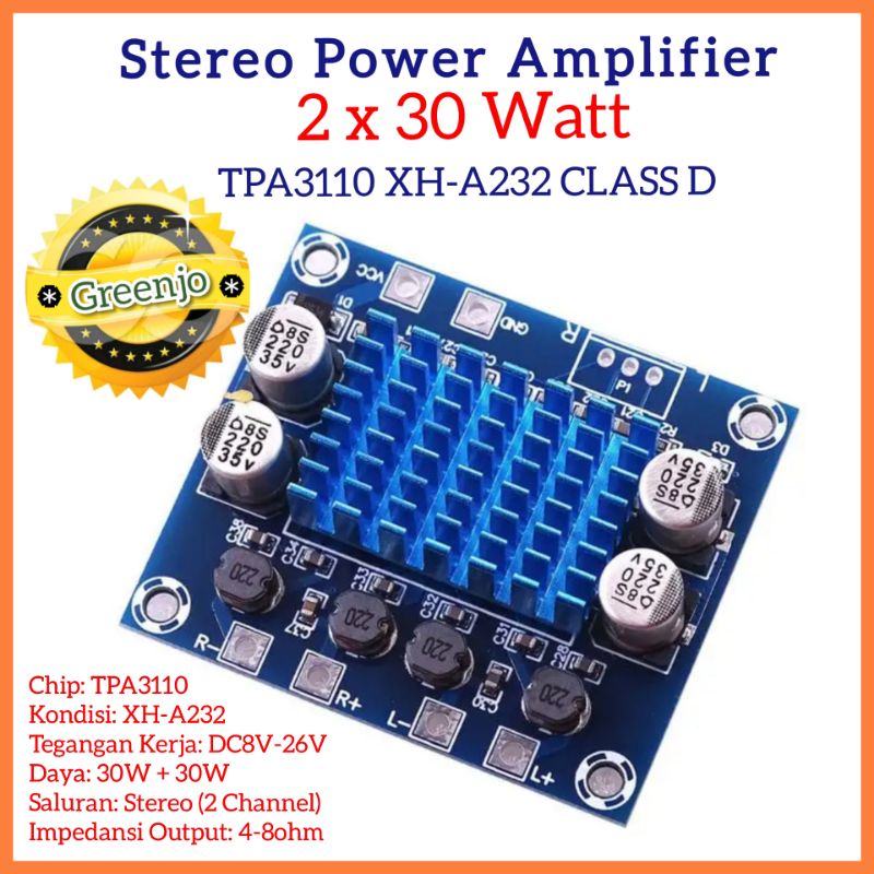 Power Amplifier Stereo TPA3110 XH-A232 2x30w Class D 30Watt+30Watt Plus