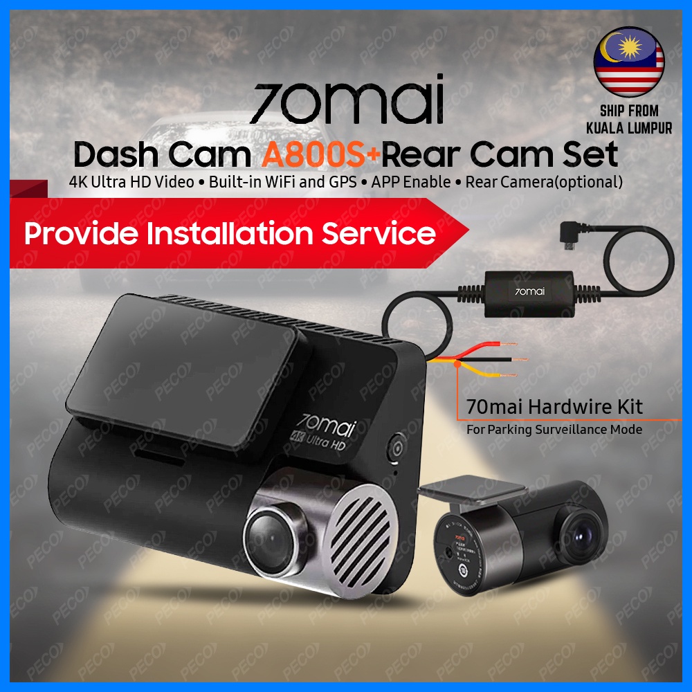 70mai A800s Car Dash Cam 4K Car Recorder Rear Cam Hardwire Hardware Kit  (24-hour parking surveillance mode) A800s Only 32GB
