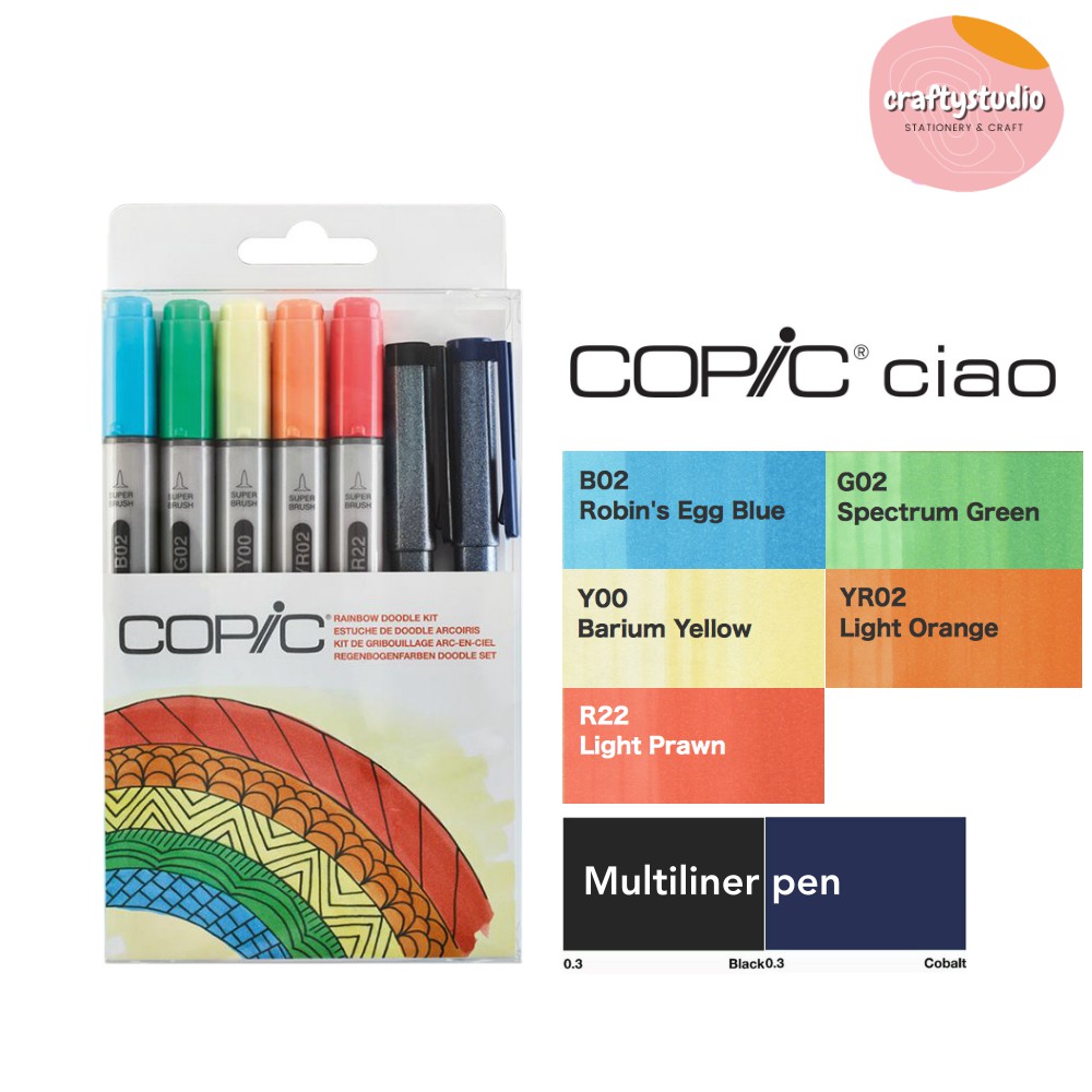 Copic Doodle Set - Rainbow Doodle Kit, Set of 7