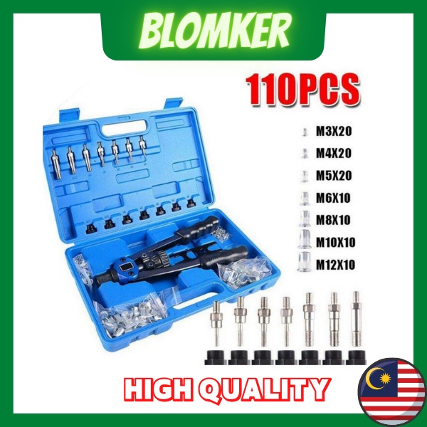 110pcs Manual Rivet Gun Riveting Machine Nut Tool M3-M12 Threaded Nut ...