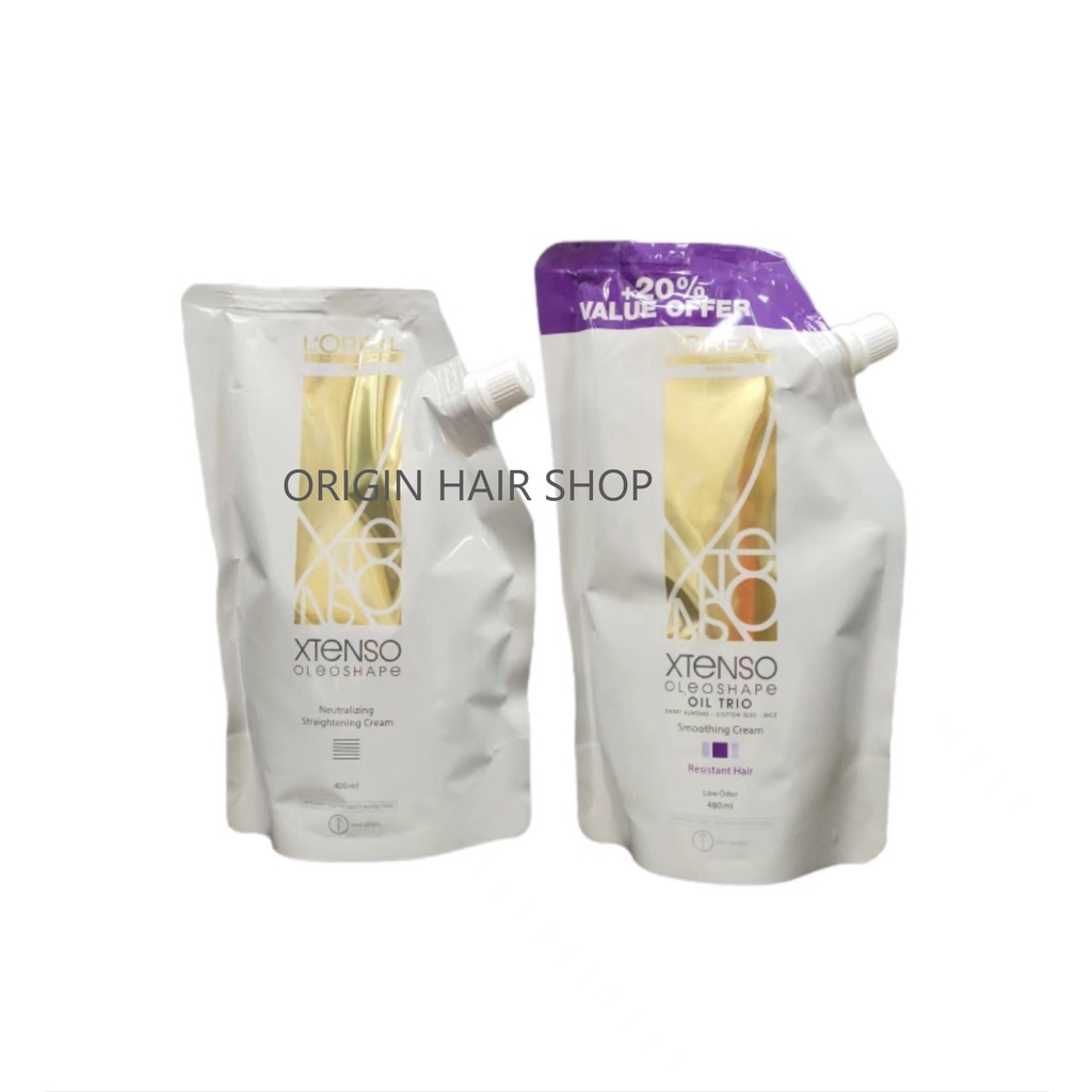 Extra 20% Value Offer ) Loreal (R) X-Tenso Xtenso Oleoshape Oil Trio  Smoothing Rebonding Set Cream 400ml Neutraliser