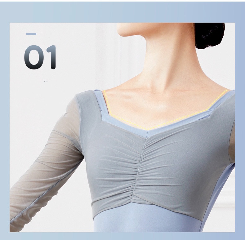 WTAXBH Ballett Trikot Damen - Lake Blue Langarm Mit Quadratkragen