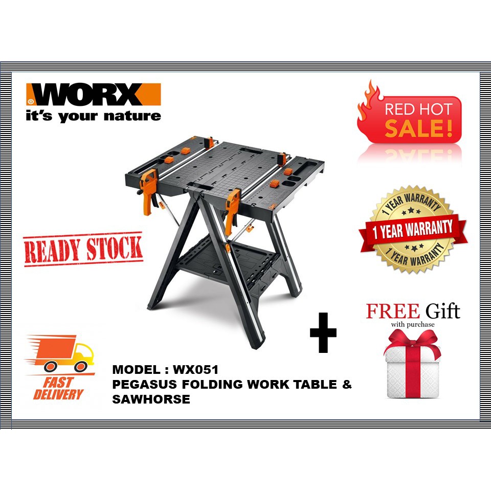 WORX WX051 PEGASUS FOLDING WORK TABLE & SAWHORSE WITH QUICK CLAMPS ...