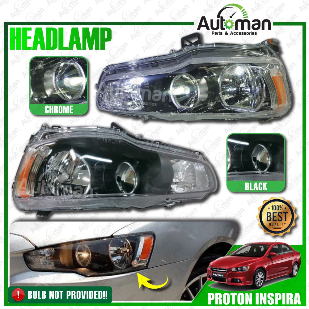 Proton Inspira Front HeadLamp Head Lamp Light Black Chrome (No Bulb ...