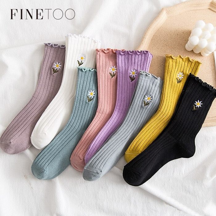 Cute Women's Tube Socks INS Style Cootton Long Sock FungusSide Flower