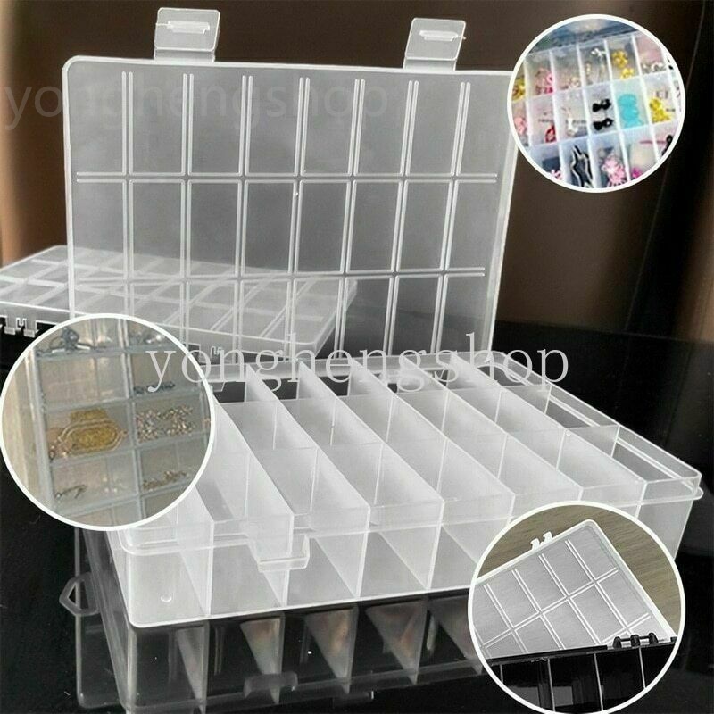 24 Grids Compartment Storage Box Jewelry Organizer Bead Ring Earring ...