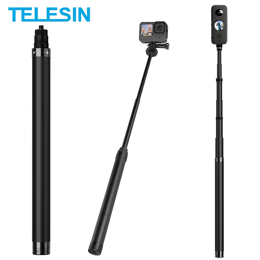 TELESIN 116cm Carbon Fiber Monopod Selfie Stick Extendable with 1/4 ...