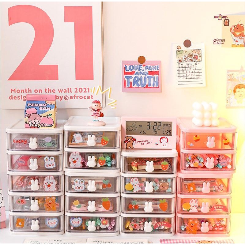 Lovely Desktop Rabbit-shaped Mini Plastic Drawer Cabinet | Shopee Malaysia