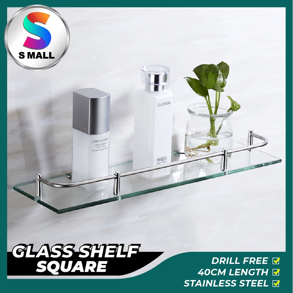 S MALL 40CM Stainless Steel Glass Shelf RACK SQUARE Transparent Wall