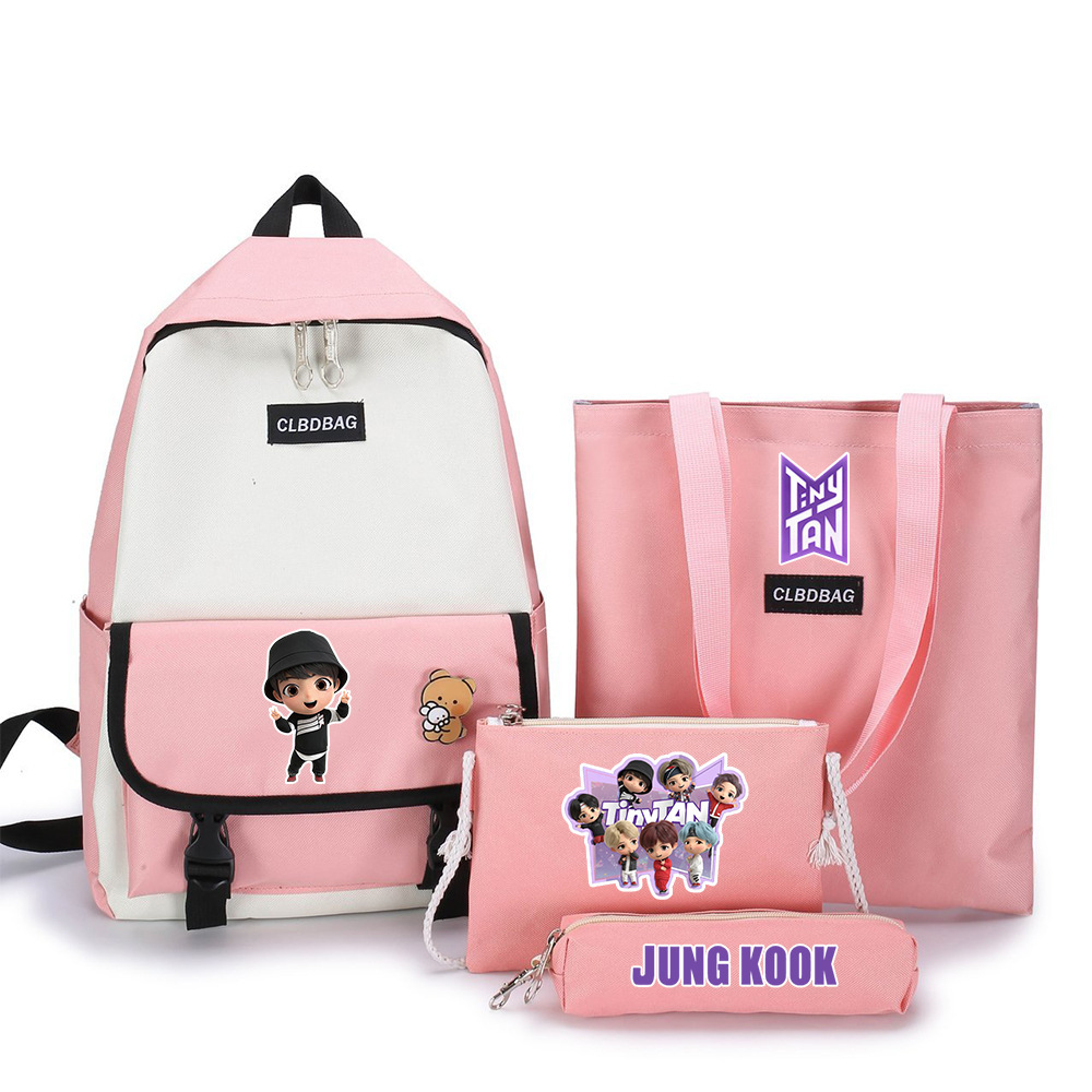 4pcs BTS Backpack Set Cute Cartoon Tinytan Women Students Canvas School Bags Multifunctional Travel Bag Sling Bags Shopee Malaysia