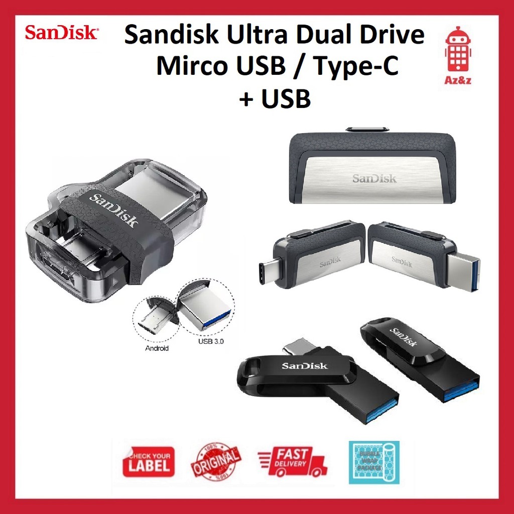 Sandisk Otg Ultra Dual Drive Micro Usbtype Cusb31 16gb32gb64gb128gb256gb Original 0482