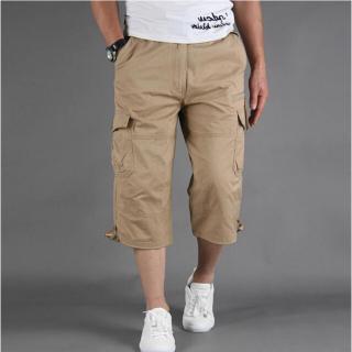 Summer Men's Casual Cotton Cargo Shorts Overalls Long Length Multi