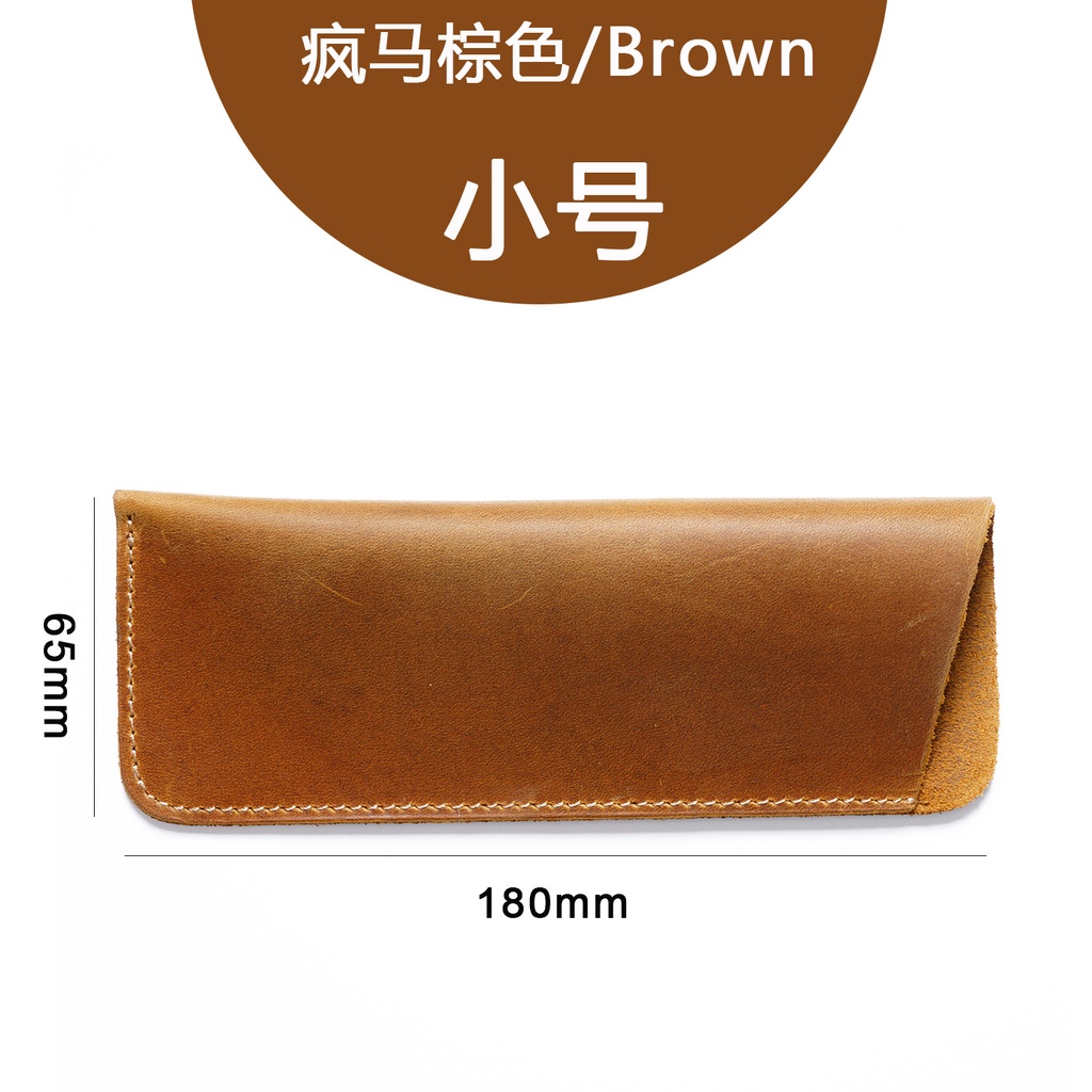 GENODERN Cowhide Glasses Bag Crazy Horse Leather Simple Myopia Reading