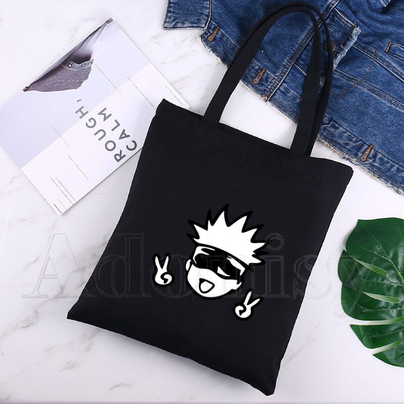 Jujutsu Kaisen Ladies Handbags Cloth Canvas Tote Bag Black Shopping Black  Shoulder Shopper Bags