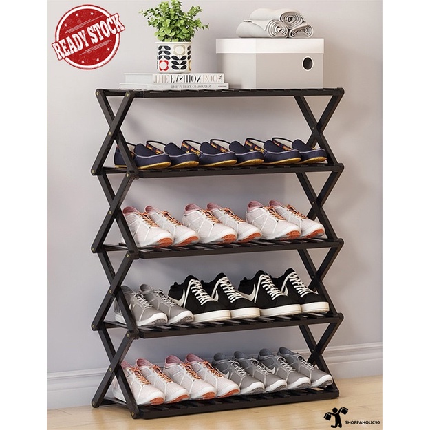 Shoe Rack Water resistant Bamboo Shoes Cabinet Natural Organizer Simple Home Space Saving Shoe Shelf Shopee Malaysia