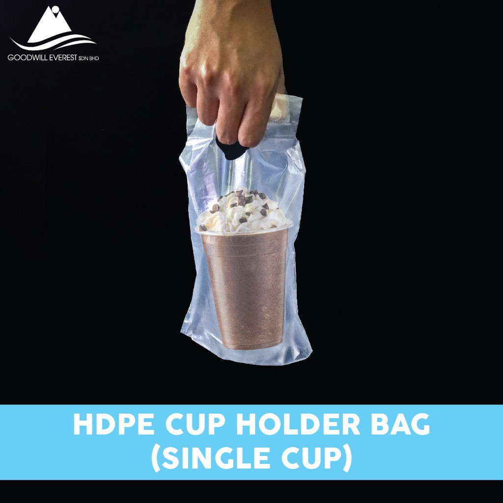 100pcs Hdpe Cup Holder Bag Single Double Cup Plastic Cup Holder Plastik Beg Cawan Tapau Tapao 9145