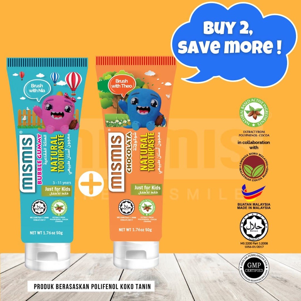 Mismis Kids Natural Toothpaste - Chocolata + Bubble Gummy (50g ...